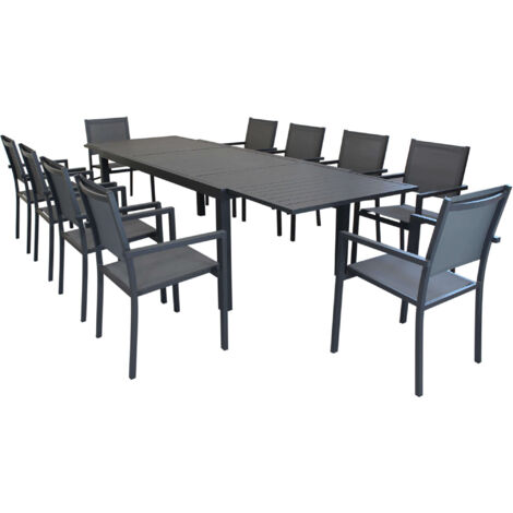 DEXTER - set tavolo in alluminio cm 200/300 x 100 x 74 h con 10 poltrone Venus