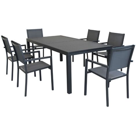 DEXTER - set tavolo in alluminio cm 200/300 x 100 x 74 h con 6 poltrone Venus