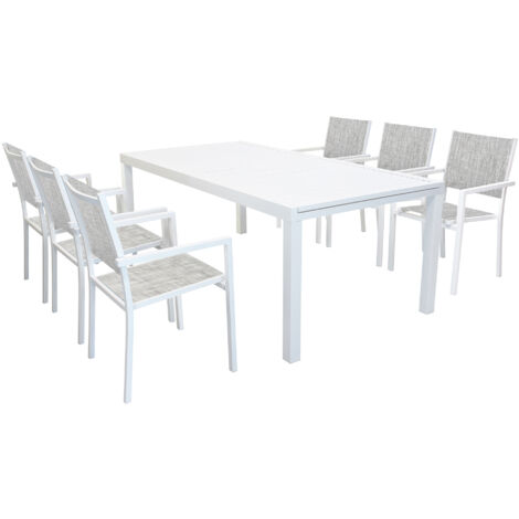 DEXTER - set tavolo in alluminio cm 200/300 x 100 x 74 h con 6 poltrone Venus