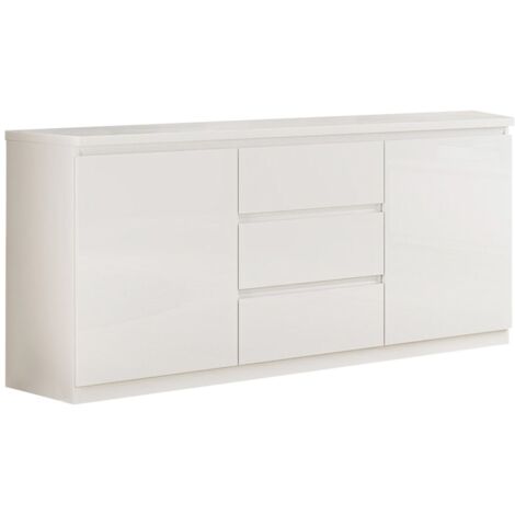 DEYTON - Buffet 2 Portes 3 Tiroirs Laqué Blanc Brillant