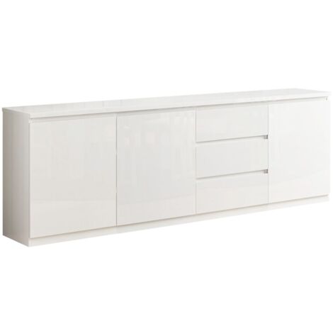 DEYTON - Buffet 3 Portes 3 Tiroirs Laqué Blanc Brillant