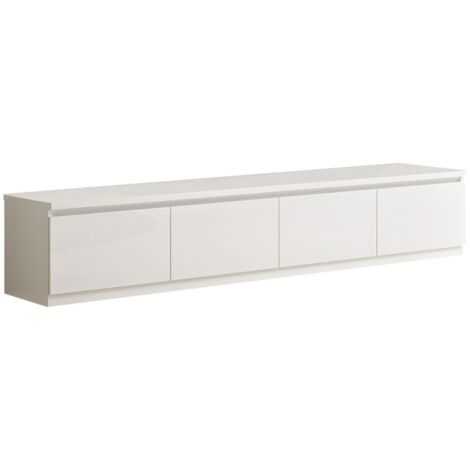 DEYTON - Meuble TV 4 Portes Laqué Blanc Brillant