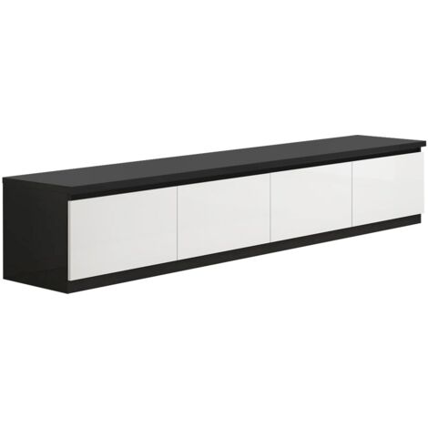 DEYTON - Meuble TV 4 Portes Laqué Noir et Blanc Brillant