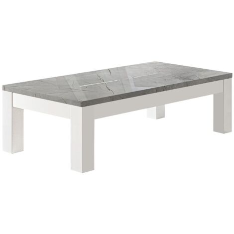 DEYTON - Table Basse L127cm Laquée Blanc et Gris Marbré