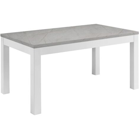 DEYTON - Table Rectangulaire 160x90cm Laquée Blanc et Gris Marbré