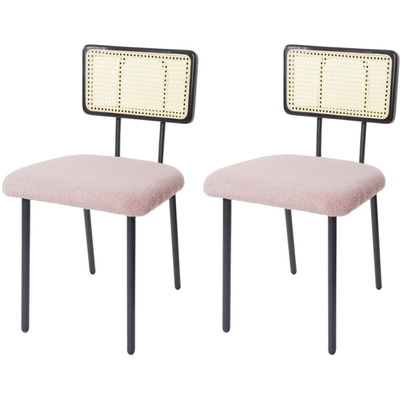 Mendler - Lot de 2 chaises de salle à manger HWC-K88 - fauteuil chaise - bois poly rotin métal bouclé - tissu/textile rose
