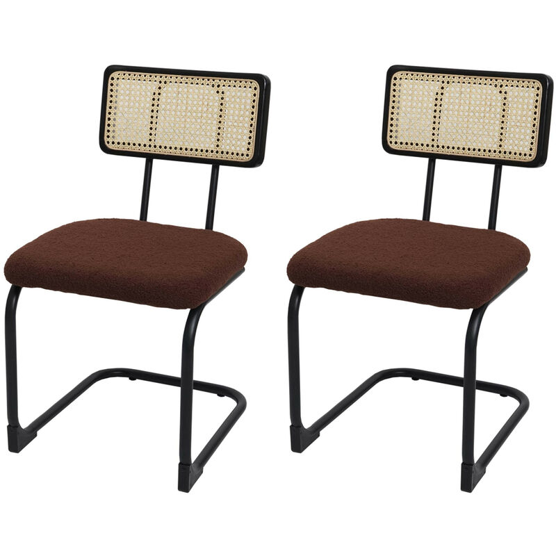 Mendler - Lot de 2 chaises à piétement luge HWC-K88 - chaise à dossier - bois rotin métal bouclé - tissu/textile brun