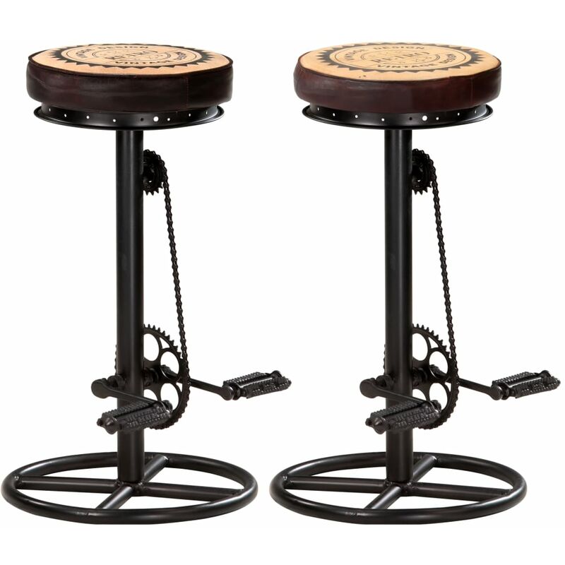 Nova - Définissez 2 tabourets de conception de vélo rétro et assis avec un véritable imprimé en cuir