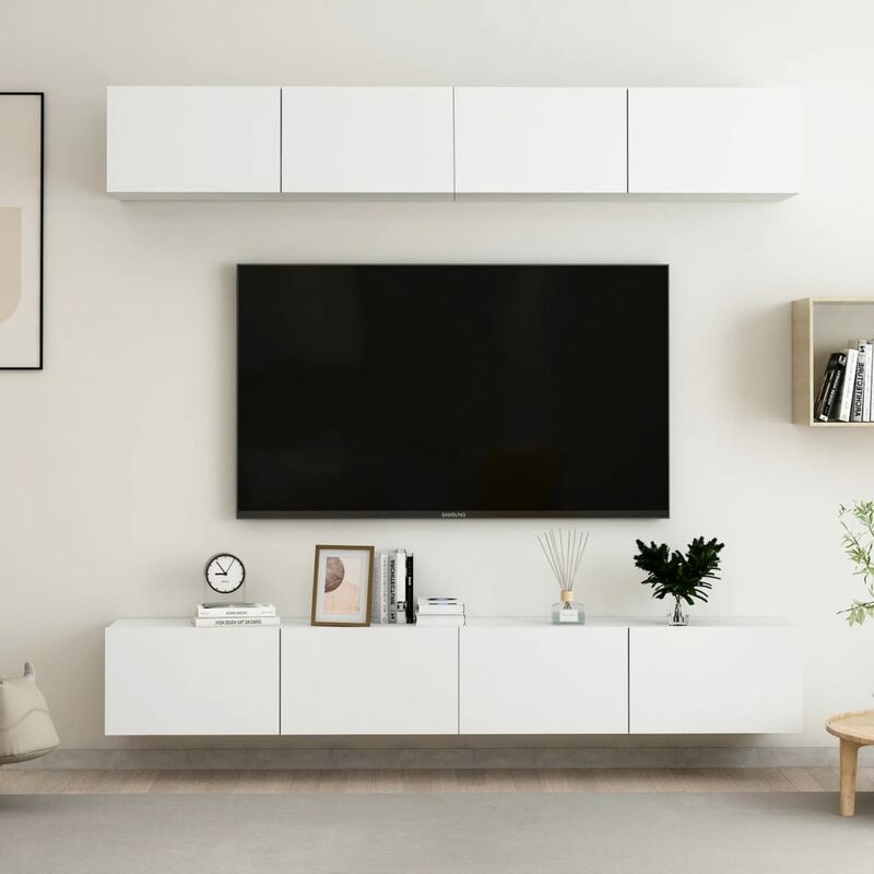 Définissez 4 meubles de télévision avec un design moderne et élégant disponible en différentes couleurs 100 cm Couleur : Blanc