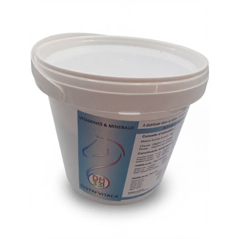 DH 33 - Aliment complémentaire pour équidés - DISTRI'VITACA - Gamme Vitamines & Minéraux - Granulés - Seau de 1kg - Mesure doseuse incluse - Soutien croissance entretien et mue - Voir photos pour déta