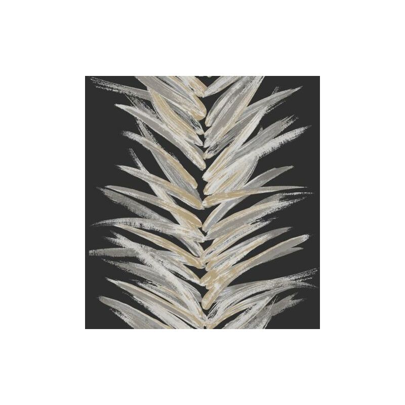 Muriva - Dhara Leaf Wallpaper Black/Gold 191504 Abstract Leafy Stripes Metallic