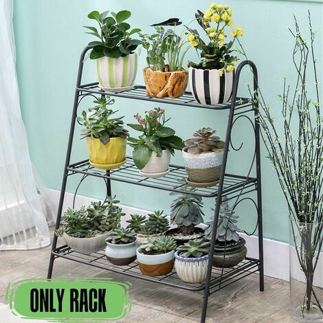 DHKLFA 3-Tier Black Iron Succulent Flower Pots Plants Planter Stand Display Rack Book Shelf Shoe Organizer