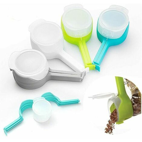 DHKLFA Lot de 4 pinces à sceller avec bec verseur, couleurs assorties en plastique pour verser/stocker des collations, des céréales, du café, des aliments pour animaux domestiques dans la cuisine