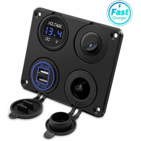 DHKLFA Prise allume-cigare, double port USB 4.2A, prise DC 12V, interrupteur et affichage LED Voltmètre Prise courant chargeur voiture étanche pour voiture 12V/24V, bateaux et marine, moto,camion,SUV,