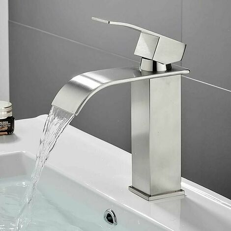 DHKLFA Robinet de lavabo de salle de bain cascade, baignoire en céramique avec tuyau d'eau chaude et froide robinet en acier inoxydable brossé