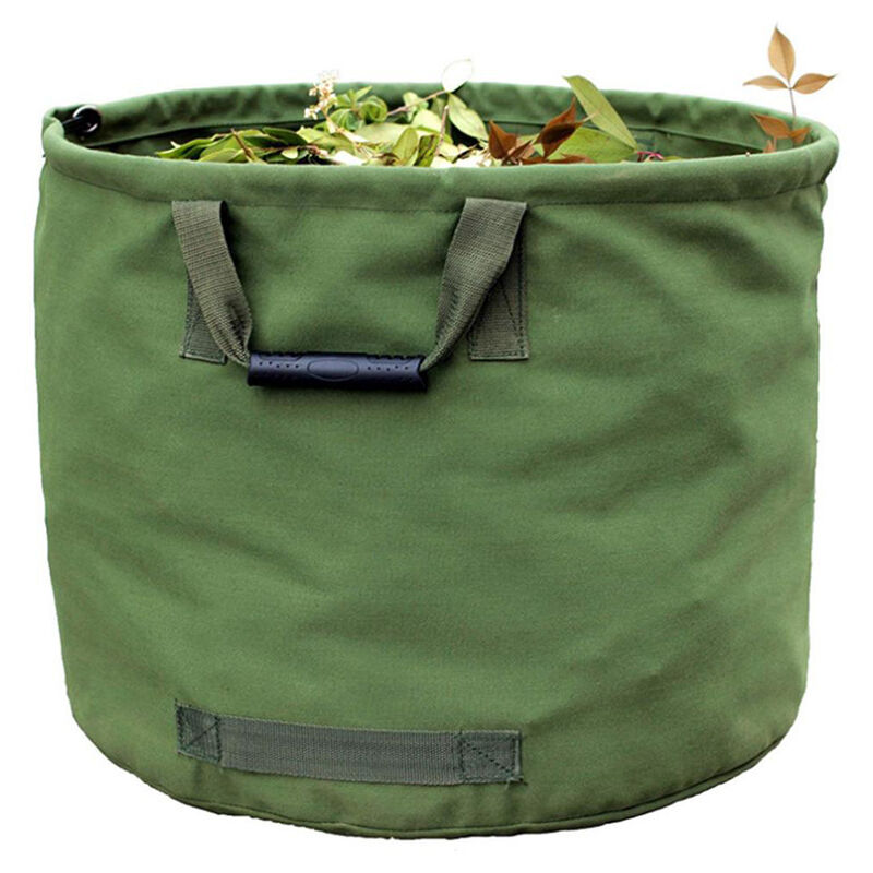 Rnemitery - Sac de Jardinage 125L Extra-Robuste avec Poignées, Sac de Ramassage Feuilles Verte avec Toile Militaire (H45.7 cm, D55.8 cm)