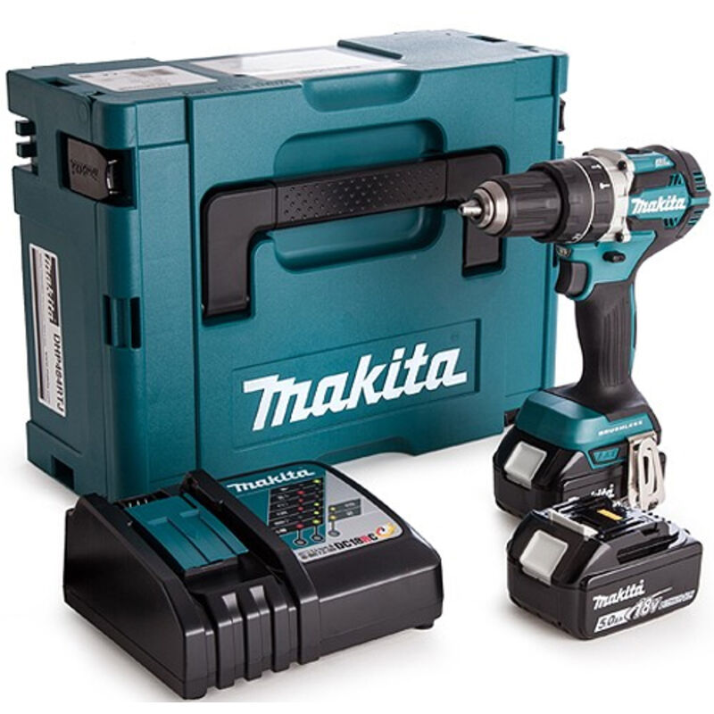 DHP484RTJ 18V lxt Brushless 2-Speed Combi Drill With 2 x 5.0Ah Batts - Makita