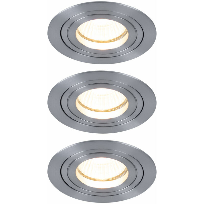 Image of Set di 3 lampade da incasso di alta qualità, lampade da cucina rotonde in alluminio spazzolato Paulmann 926.26