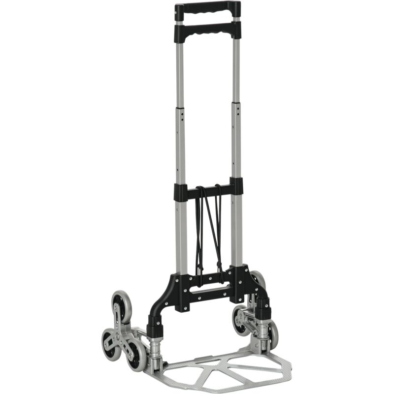 Diable pour escalier 6 roues diable repliable 70 Kg - poignée télescopique - chariot de manutention pliable alu. Noir