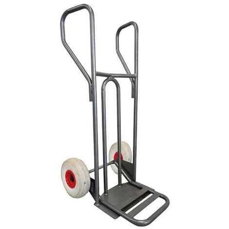 Diable acier Stockman DVPF2-RINC-BR tablier incurvé poignée fermée 250kg roues increvables et bavette rabattable