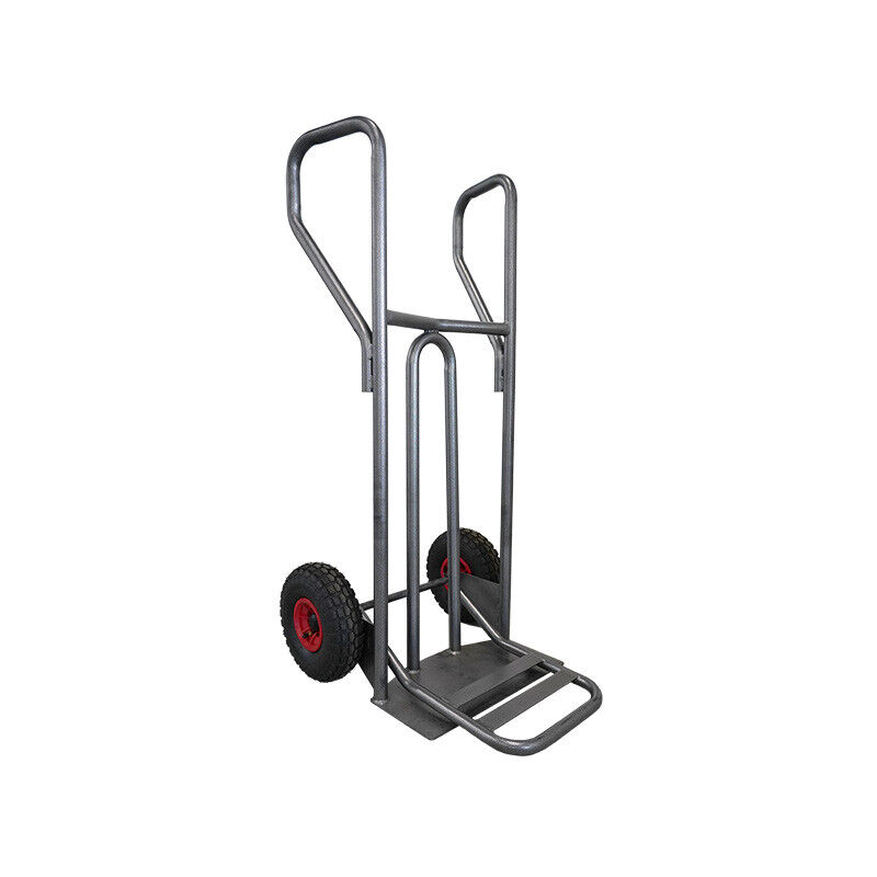 Diable acier Stockman DVPF400-RG-BR tablier incurvé poignée fermée 400kg roues gonflables bavette rabattable