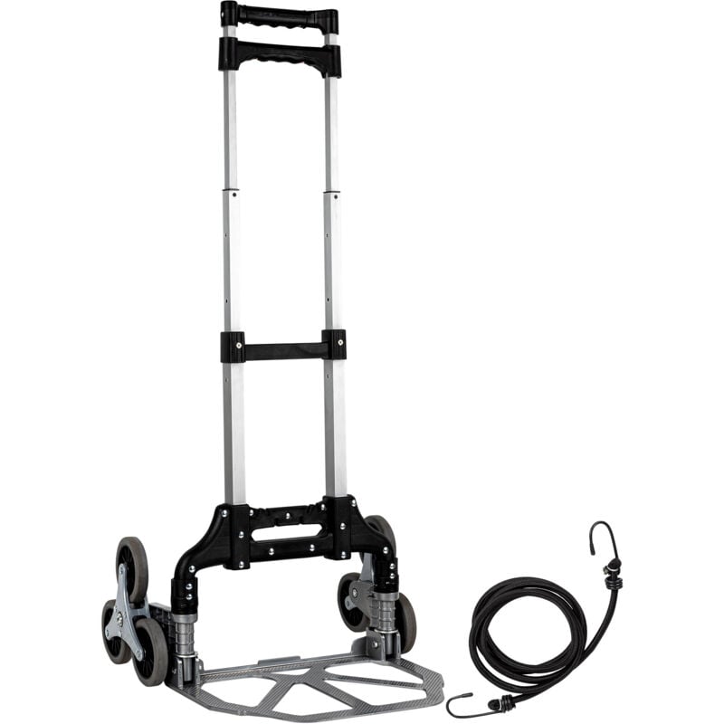 Diable d'escalier en aluminium avec sangle de serrage - 100 x 47 cm - Escalier 2 niveaux réglable avec roues en caoutchouc