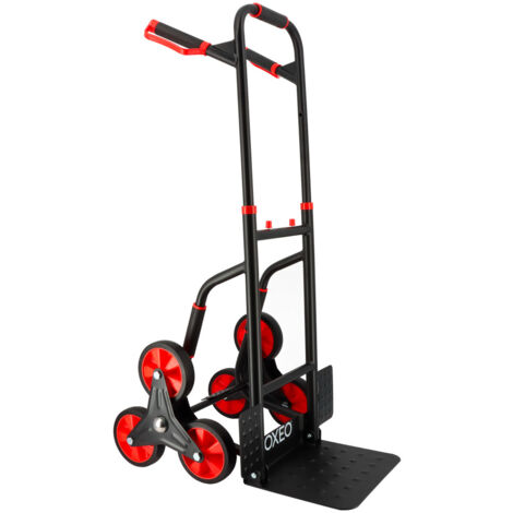 Oxeo – Diable monte escalier pliable 300kg – Acier renforcé – Plateau rabattable – Poignées ergonomiques – Roues en caoutchouc dur