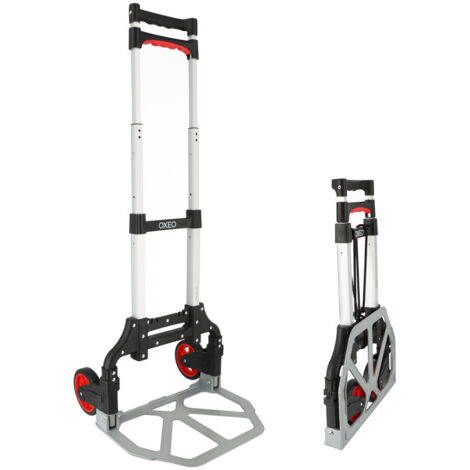 Diable pliable 70kg - Aluminium - Plateau antidérapant 39x23 cm - Hauteur 91cm - Roues increvables système de repli automatique