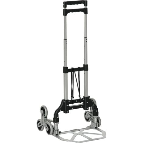 DURHAND Diable pour escalier 6 roues diable repliable 70 Kg - poignée télescopique - chariot de manutention pliable alu. Noir