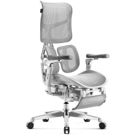 Diablo Brave V-Kinetic Bürostuhl Ergonomisch Schreibtischstuhl Chefsessel mit Fußstütze 5D Armlehnen Netzstoff Lendenwirbelstütze Verstellbarer Sitz Belastbar bis 120 kg (Grau)