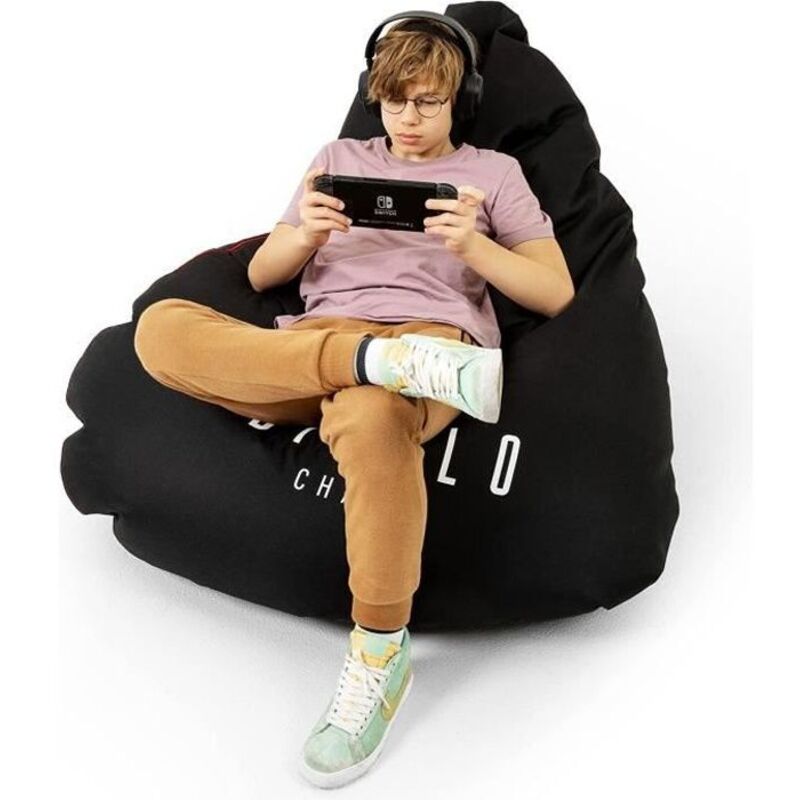 Diablo Pouf Poire Gaming XXL Beanbag Pouf avec Remplissage pour Adultes avec des Perles EPS Polyester 110 cm x 100 cm (Noir)