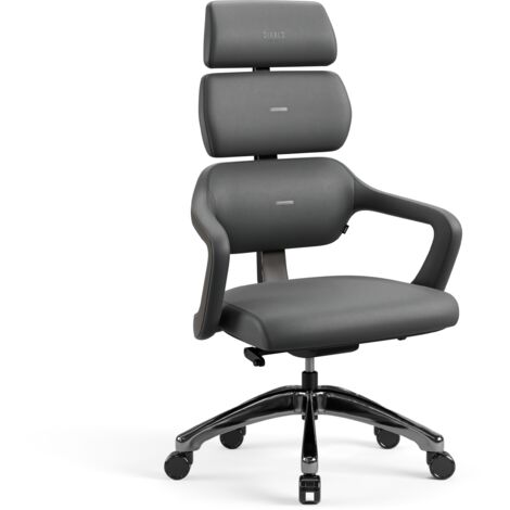 Diablo V-Modular Bürostuhl Schreibtischstuhl Chefsessel Ergonomisch Abnehmbare Kopfstütze Kunstleder, Grau