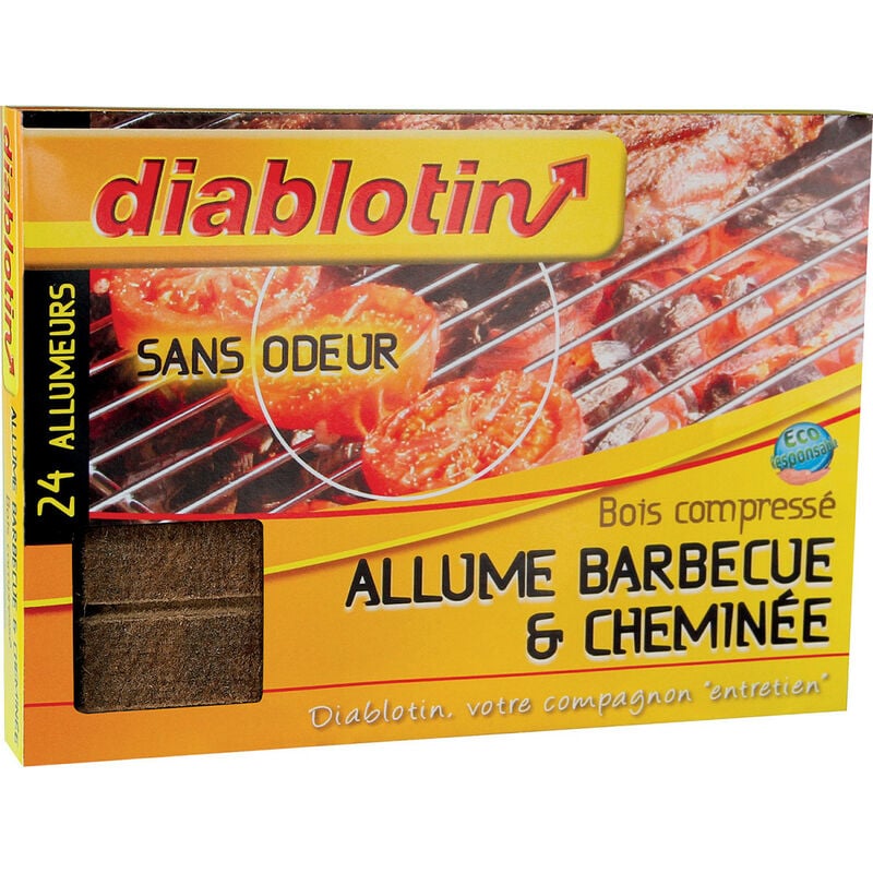 Allume Barbecue Cheminée en bois compressé - Boite de 24 allumeurs - Diablotin