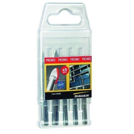 Diager – Coffret de 5 forets ceratile pour verre et carrelage – Diamètres 3 à 8 mm – Emmanchement queue cylindrique – Utilisation à sec