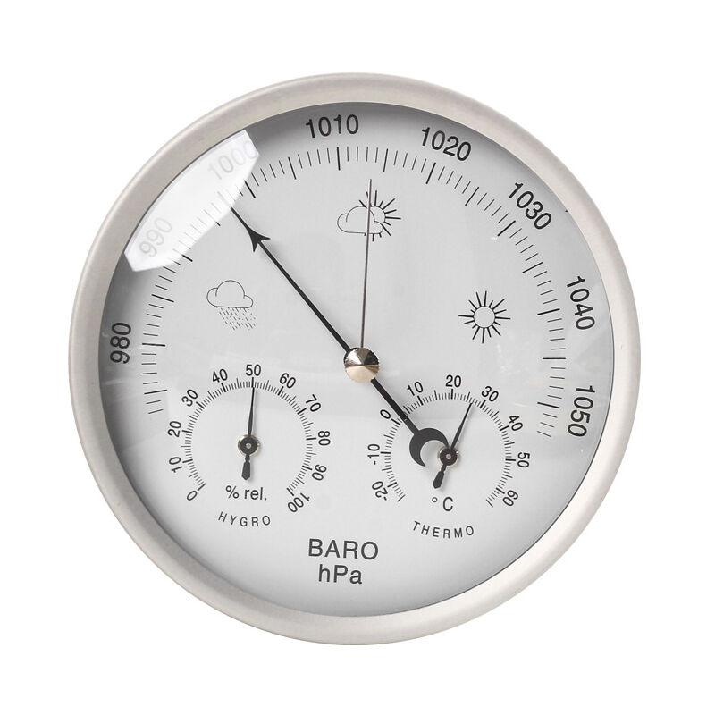 Mimiy - Dial Barometer with Thermometer Hygrometer Weather Station, 132MM, silver