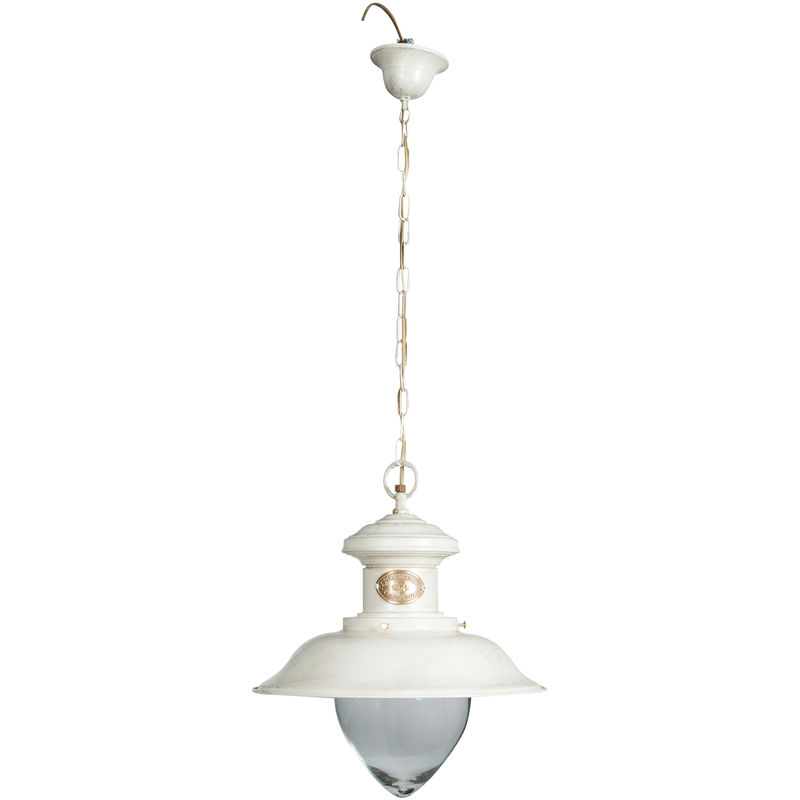 Biscottini - Diam. 40XH105 cm sized Made in Italy casting aged brass made white lacquered Old-Navy style Chandelier