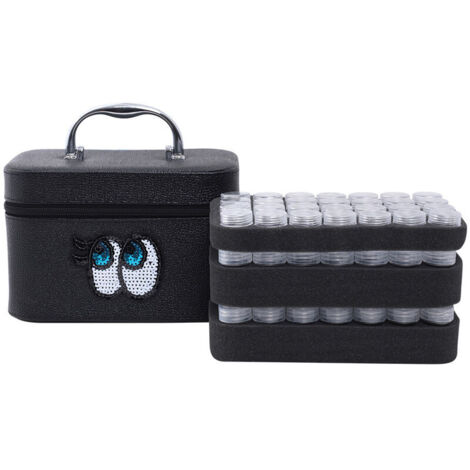 Diamant Boite De Rangement En Plastique Avec 84 Bouteilles Transparentes Cartoon Motif Grande Capacite Portble Organisateur Boite Carry Case Avec Fermeture Eclair, Noir