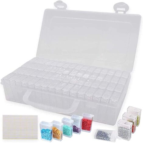 Diamant Broderie Boîte Boîte De Tri 64 Compartiments Boîtes De Rangement, Boîte De Tri Organisateur De Bijoux pour Bijoux Bricolage Artisanat Ongles