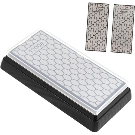 Diamant Double Face Pierre Aiguiser (Grain 600/1200, 185x92x40mm ), Aiguiseur Couteaux Pierre Aiguiser d'Abeille avec Base Antidérapante Couteaux Ciseaux Outil d'Affûtage Cuisine d'Extérieur