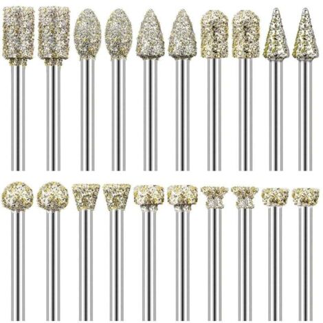 Diamant-Frässtift-Set, 20-teilig, Diamant-Frässtifte, 1/8-Zoll-Schaft, kompatibel mit Dremel, zum Schnitzen, Heimwerken, Schleifen, Polieren und Gravieren
