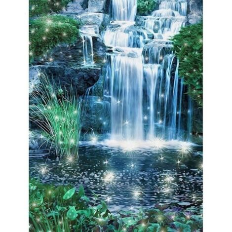 Diamant Point De Croix De Paysage Plein Carre Foret Decoration Murale Strass Broderie Diamant Cascade 5D A La Main