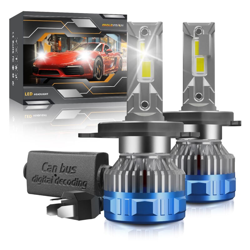 Ampoule de phare LED H4 pour voiture, kit de conversion de phare LED 60 W, 60 000 lm, 6 000 K, refroidissement à 12 000 tr/min, super lumineuse,