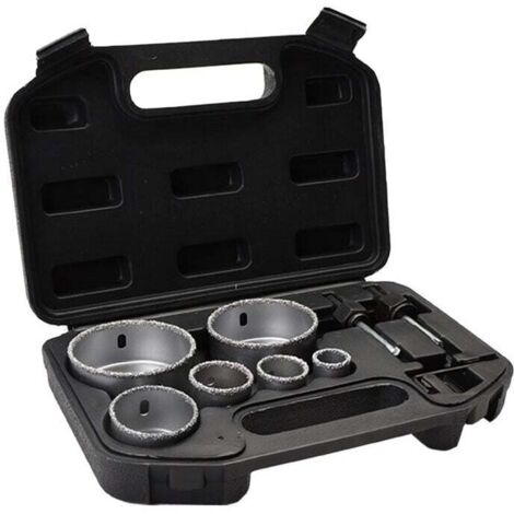Diamantbeschichtetes Fliesen-Lochsägen-Set mit Aufbewahrungsbox aus Legierung, 6 Löcher, 22–73 mm, tragbar, langlebig, zum Schneiden von Beton