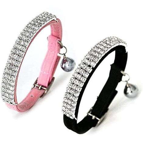 Diamantbesetztes Katzenhalsband mit Glöckchen (Rot und Schwarz), verstellbares, weiches, beflocktes Sicherheitshalsband mit funkelnden Diamanten, geeignet für Welpen
