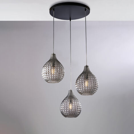 Diamante Pendelleuchte Schwarz/Chrom, 3x G9, Glas grau verspiegelt, Ø45 cm – BL300-S3-SP