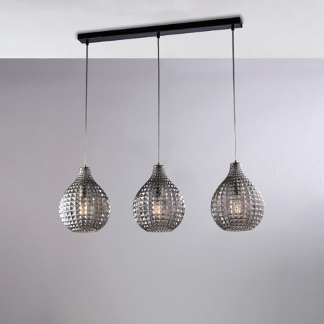 Diamante Schiene Schwarz/Chrom, 3x G9, Glas grau verspiegelt, L88x21 cm – BL300-BIN3-SP