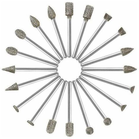 Diamantfräser, 20-teiliger Diamant-Rotationsfräser (Bohrer/Kopf/Diamantspitze) mit 3-mm-Schaft für Dremel-Rotationswerkzeug (Schleifen, Polieren, DIY-Gravieren), Superma