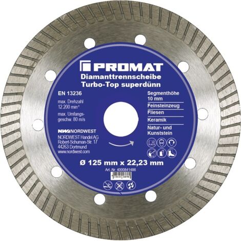 Diamanttrennscheibe D.115x1,2mm Bohrung 22,2mm PROMAT f.Feinsteinzeug/Fliesen