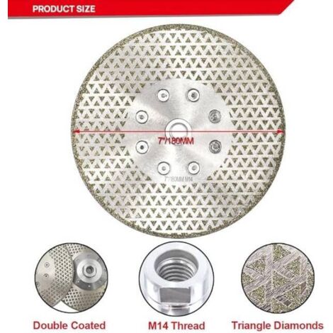 Diamanttrennscheiben 180 mm x M14, galvanisierte doppelseitige Diamant-Trenn- und Schleifscheibe für Stein, Marmor, Fliesen, Granit, Diamanttrennscheiben für Winkelschleifer