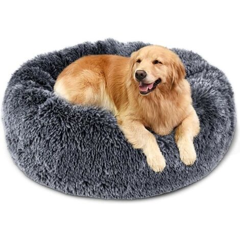 (Diamètre : 80 cm-gris foncé)Panier pour Chien Rond, Amovible et Lavable, Coussin Chien Grande Taille, Lit pour Chiens Confortable et Moelleux, 80cm